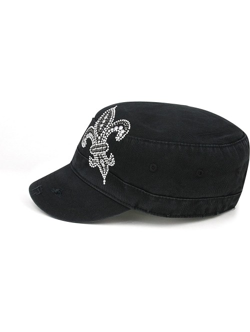 Baseball Caps Women's Rhinestone Washed Army Cap Black - CM11B3A7TQP $17.23