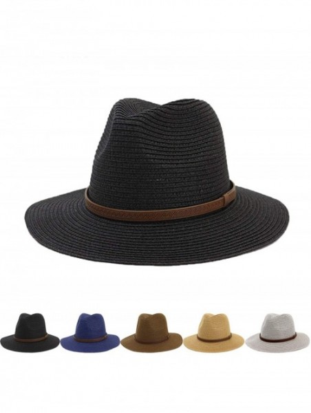 Sun Hats Womens Foldable Summer Straw Hat Beach Cap Fedora Sun Beach hat UPF50+ - Fashion Black - C018O75X4HA $23.09