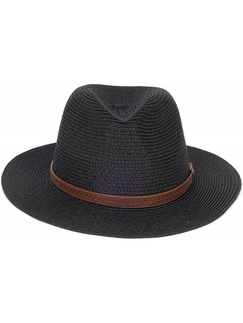 Sun Hats Womens Foldable Summer Straw Hat Beach Cap Fedora Sun Beach hat UPF50+ - Fashion Black - C018O75X4HA $23.09