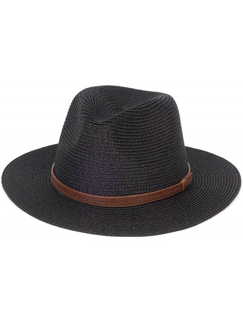 Sun Hats Womens Foldable Summer Straw Hat Beach Cap Fedora Sun Beach hat UPF50+ - Fashion Black - C018O75X4HA $23.09