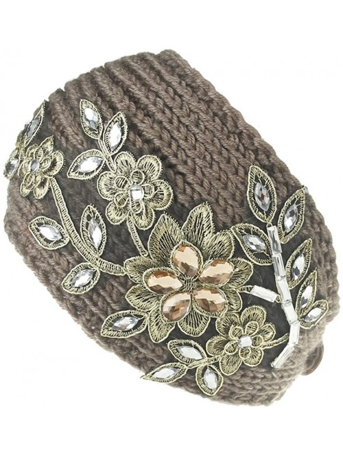 Headbands Women Knitted Headband with Crystal Dotted (Beige) - CS185O55LCH $11.43