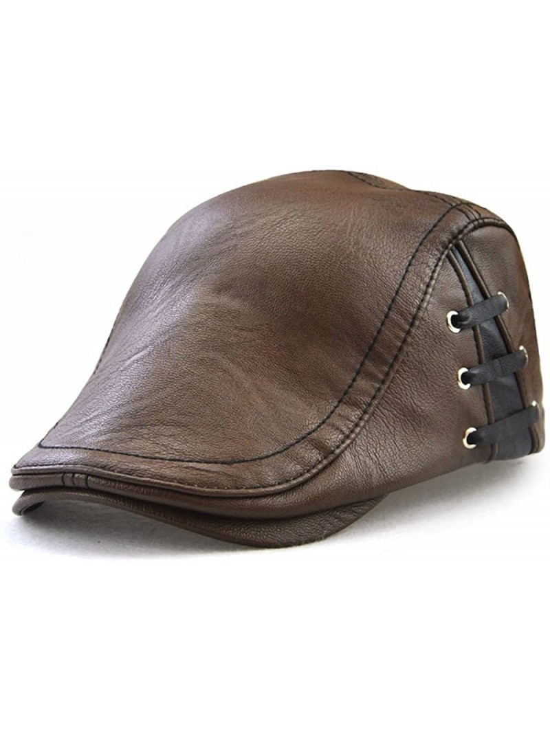 Newsboy Caps Men Classic Leather Flat Ivy Vintage Newsboy Driving Cap Cabbie Hat - Light Brown - C5186S9HH7Z $20.54