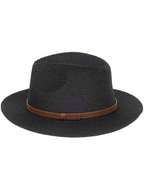 Sun Hats Womens Foldable Summer Straw Hat Beach Cap Fedora Sun Beach hat UPF50+ - Fashion Black - C018O75X4HA $23.09