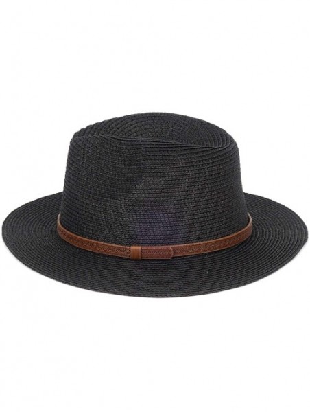 Sun Hats Womens Foldable Summer Straw Hat Beach Cap Fedora Sun Beach hat UPF50+ - Fashion Black - C018O75X4HA $23.09