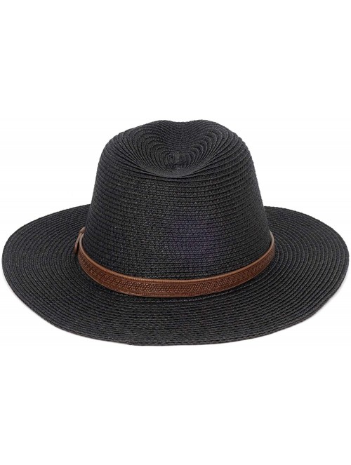 Sun Hats Womens Foldable Summer Straw Hat Beach Cap Fedora Sun Beach hat UPF50+ - Fashion Black - C018O75X4HA $23.09