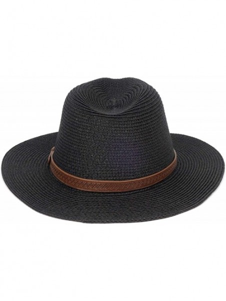 Sun Hats Womens Foldable Summer Straw Hat Beach Cap Fedora Sun Beach hat UPF50+ - Fashion Black - C018O75X4HA $23.09