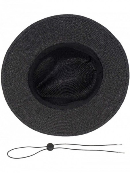 Sun Hats Womens Foldable Summer Straw Hat Beach Cap Fedora Sun Beach hat UPF50+ - Fashion Black - C018O75X4HA $23.09