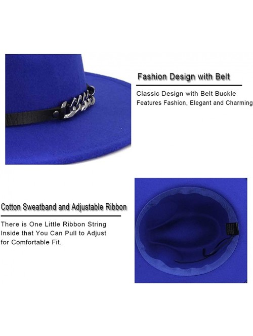 Fedoras Men & Women Belt Buckle Fedora Hat Wide Brim Floppy Panama Hat - A-royal Blue - CN18T798HNQ $21.10