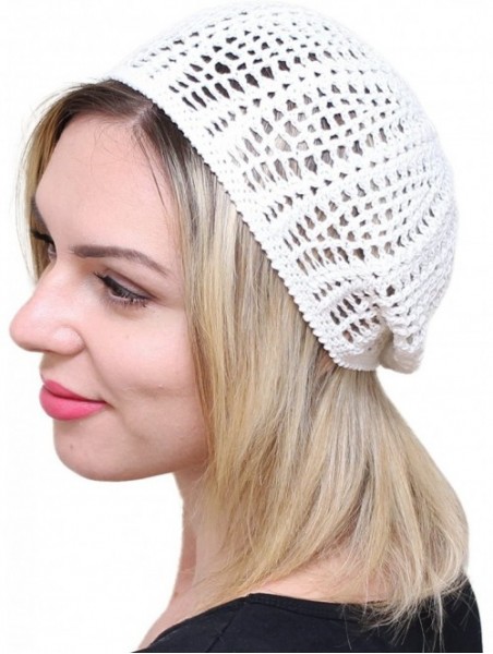Berets Womens Beret Light Beret Slightly Slouchy Beanie hat Cap Cable hat Hand Knit - White - CP184ULARLY $27.27