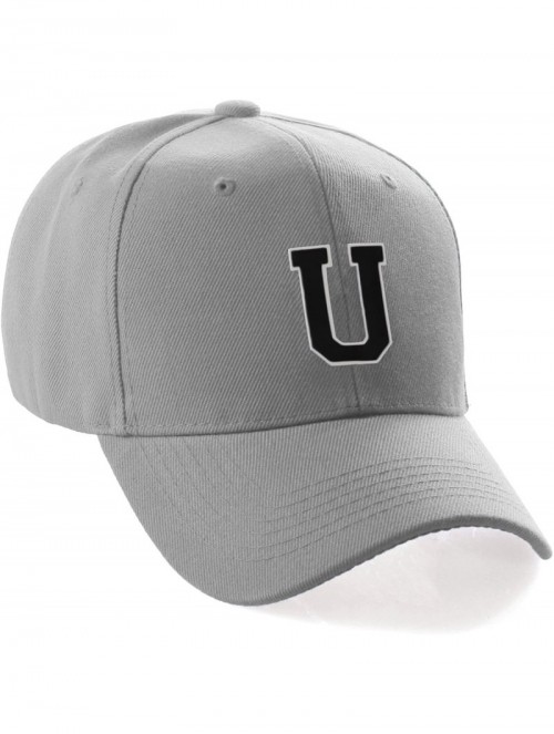 Baseball Caps Customized Initial U Letter Structured Baseball Hat Cap Curved Visor - L Grey Hat White Black Letter - CJ18I4E4...