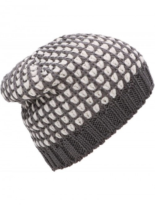 Skullies & Beanies Men's Winter Thick Knit Slouchy Fit Outdoors Ski Beanie Hat - Grey/White - CX188AWR2TI $11.98