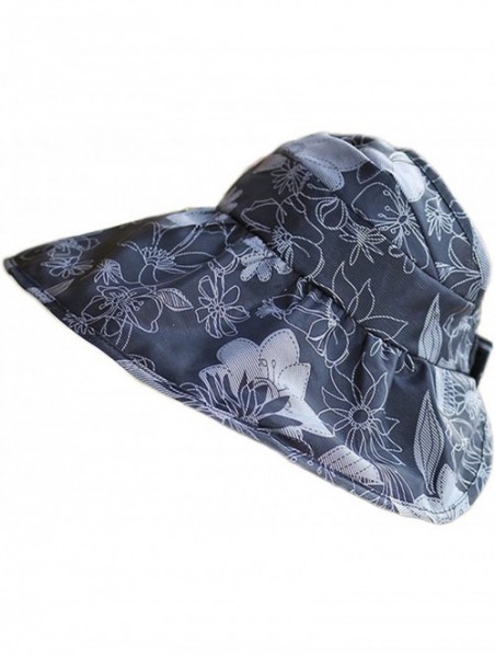 Sun Hats Women's UV Sun Protective Visor Summer Wide Brim Sun Hat Floppy Fold Beach Hat - Black Flower - CJ182090M4I $10.98