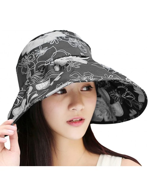 Sun Hats Women's UV Sun Protective Visor Summer Wide Brim Sun Hat Floppy Fold Beach Hat - Black Flower - CJ182090M4I $10.98