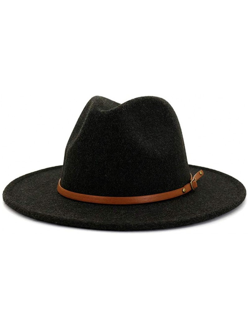 Fedoras Women Belt Buckle Wool Wide Brim Fedora Hat - Brown Belt Black - CX19323LAUW $24.23