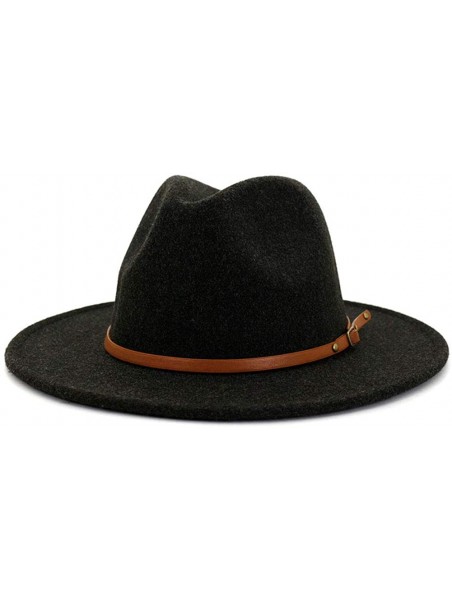 Fedoras Women Belt Buckle Wool Wide Brim Fedora Hat - Brown Belt Black - CX19323LAUW $24.23