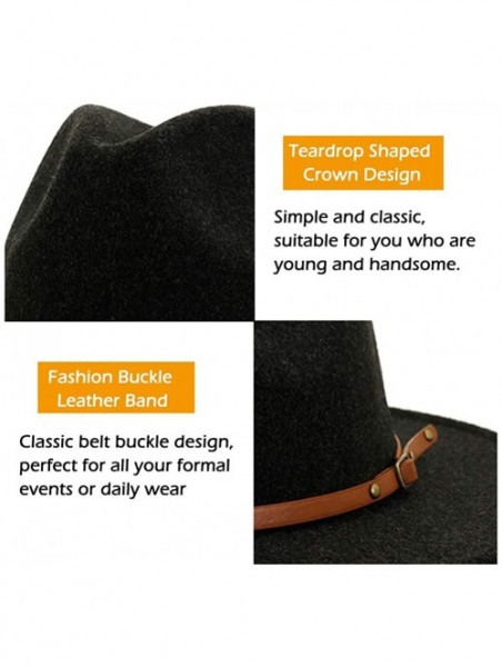 Fedoras Women Belt Buckle Wool Wide Brim Fedora Hat - Brown Belt Black - CX19323LAUW $24.23