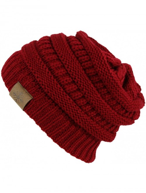 Skullies & Beanies Winter Warm Thick Cable Knit Slouchy Skull Beanie Cap Hat - Red - C7126RNDBXN $10.71