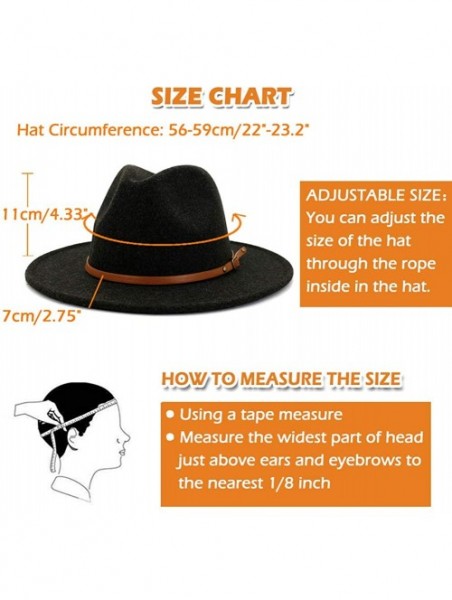 Fedoras Women Belt Buckle Wool Wide Brim Fedora Hat - Brown Belt Black - CX19323LAUW $24.23