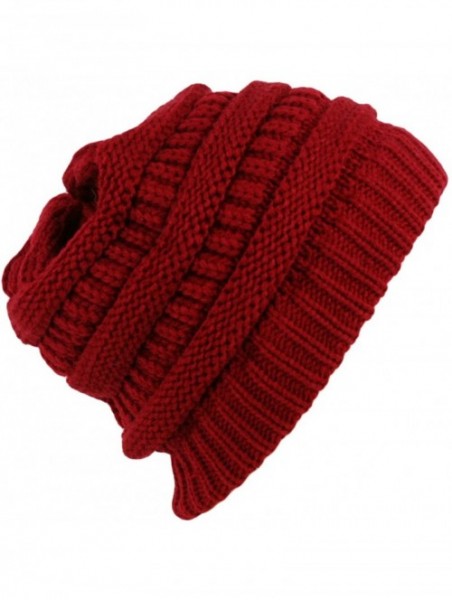 Skullies & Beanies Winter Warm Thick Cable Knit Slouchy Skull Beanie Cap Hat - Red - C7126RNDBXN $10.71