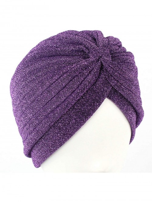 Skullies & Beanies Shiny Turban Hat Headwraps Twist Pleated Hair Wrap Stretch Turban - Brown Paillette - CL18ARN8KXS $14.83