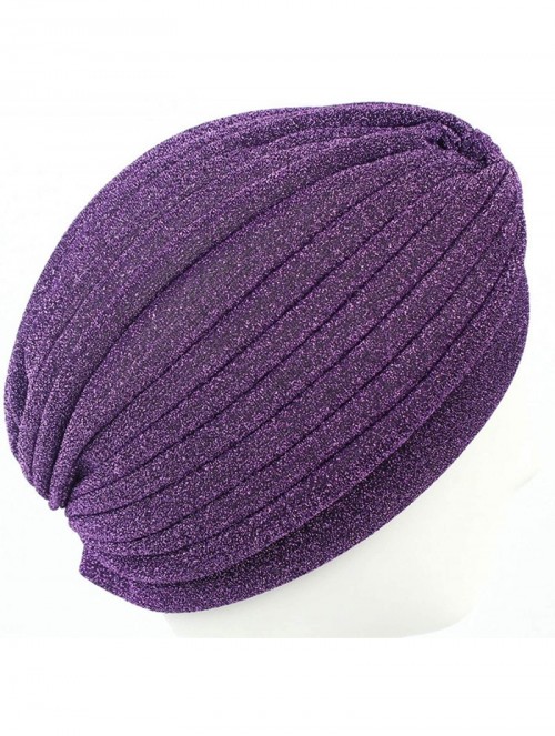 Skullies & Beanies Shiny Turban Hat Headwraps Twist Pleated Hair Wrap Stretch Turban - Brown Paillette - CL18ARN8KXS $14.83