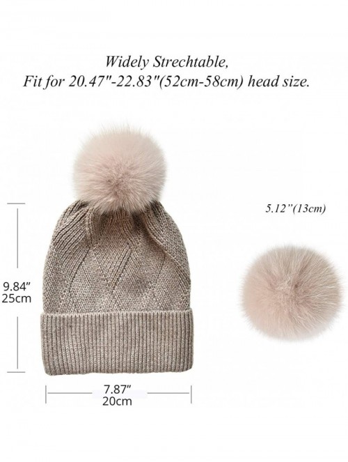 Skullies & Beanies Winter Hats for Women Fur Pom Pom Hats Knitted Cuff Bobble Beanie Warm Wool Ski Cap - Camel+khaki Fox Pomp...