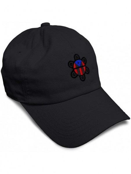 Baseball Caps Custom Soft Baseball Cap Puerto Rico Flag Sol Taino B Embroidery Cotton - Black - CH192226GDK $24.86