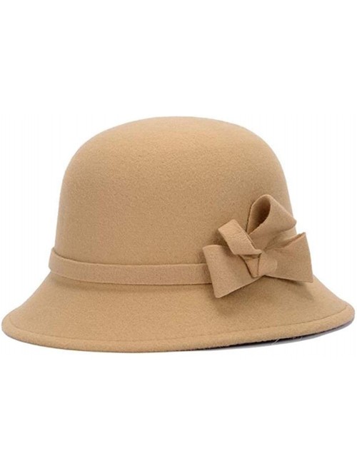 Bucket Hats Women Bowler Hat Vintage Winter Wool Warm Bucket Hat 1920 Cloche Hat - Khaki - CM18KNR0W9S $12.91