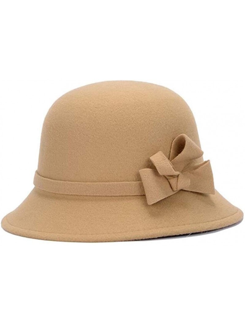 Bucket Hats Women Bowler Hat Vintage Winter Wool Warm Bucket Hat 1920 Cloche Hat - Khaki - CM18KNR0W9S $12.91