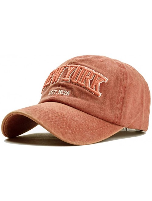 Baseball Caps Baseball Hat New-York Distressed-Adjustable-Strapback - Washed Cotton Dad Hat Unisex - Orange - CU18H89U2UQ $10.84