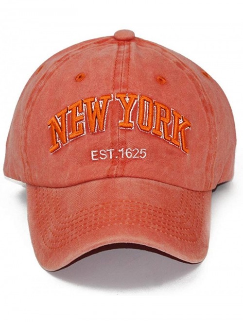 Baseball Caps Baseball Hat New-York Distressed-Adjustable-Strapback - Washed Cotton Dad Hat Unisex - Orange - CU18H89U2UQ $10.84