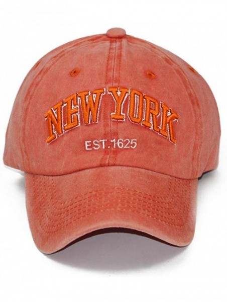 Baseball Caps Baseball Hat New-York Distressed-Adjustable-Strapback - Washed Cotton Dad Hat Unisex - Orange - CU18H89U2UQ $10.84