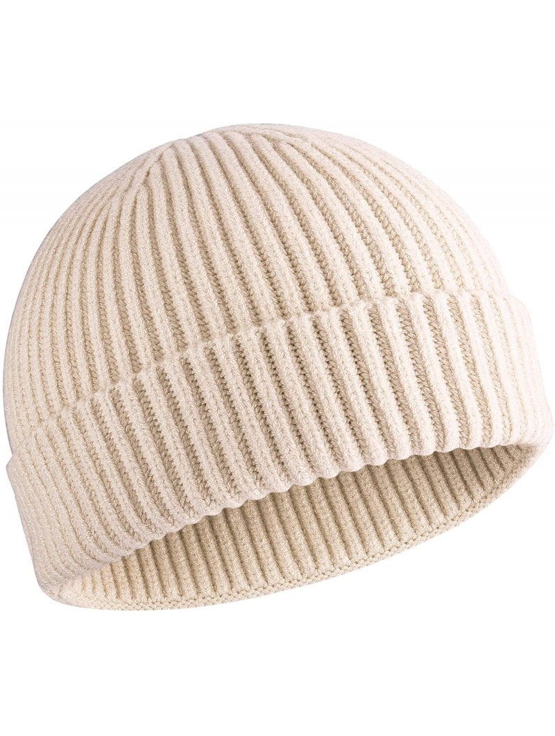 Skullies & Beanies 50% Wool Short Knit Fisherman Beanie for Men Women Winter Cuffed Hats - Beige - CQ18AA0G58W $11.22