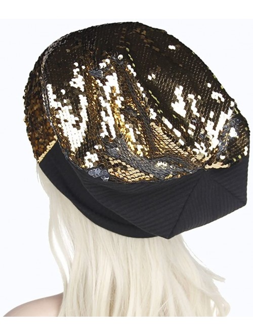 Sun Hats Fashion Women Wraps Sequins Knit Crochet Ski Hat Braided Turban Headdress Cap - Gold - C018I8MA2WA $11.99