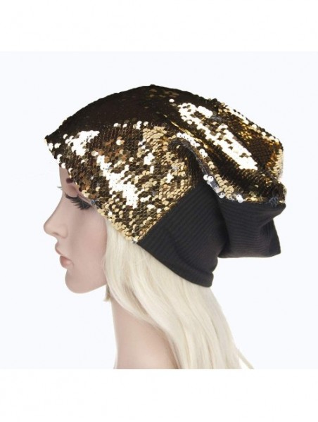 Sun Hats Fashion Women Wraps Sequins Knit Crochet Ski Hat Braided Turban Headdress Cap - Gold - C018I8MA2WA $11.99