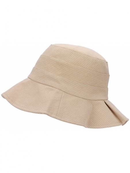 Sun Hats Women Strip Pattern Bucket Hat Lady Wide Brim Sun Hat Ladies Beach Sunhat - Beige - C418QSWIO8H $24.53