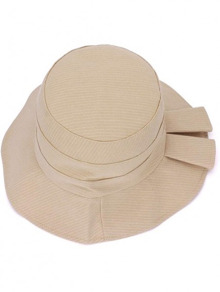 Sun Hats Women Strip Pattern Bucket Hat Lady Wide Brim Sun Hat Ladies Beach Sunhat - Beige - C418QSWIO8H $24.53