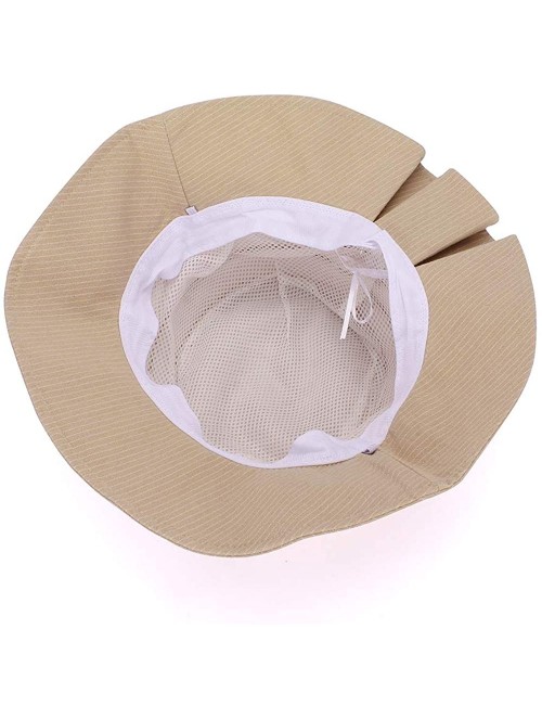 Sun Hats Women Strip Pattern Bucket Hat Lady Wide Brim Sun Hat Ladies Beach Sunhat - Beige - C418QSWIO8H $24.53