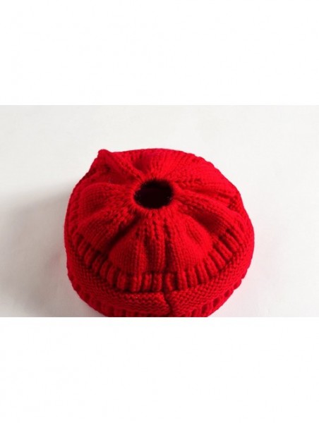 Skullies & Beanies Women Cable Knit BeanieTail Messy Bun Ponytail Cap Warm Winter Beanie Hat - Red - CF18WOR0U3T $10.56