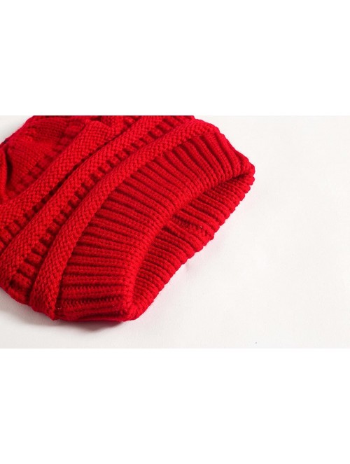 Skullies & Beanies Women Cable Knit BeanieTail Messy Bun Ponytail Cap Warm Winter Beanie Hat - Red - CF18WOR0U3T $10.56