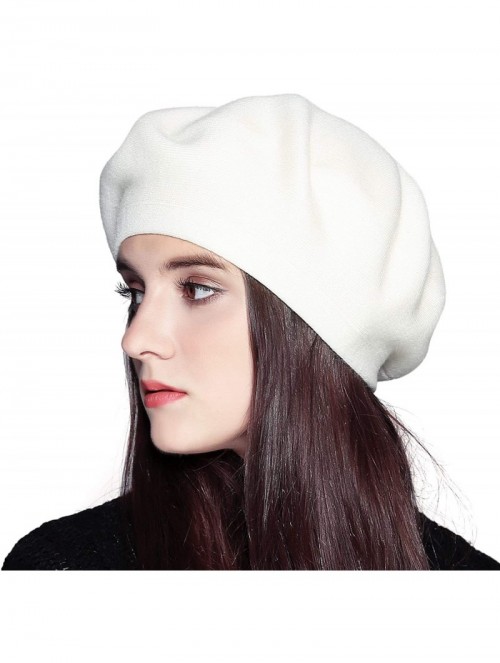 Berets Classic Winter Cashmere French Knitting - White 02 - CB18X4CHW7Q $19.78