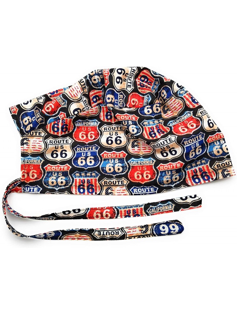 Skullies & Beanies Scrub Hat Route 66 Cotton Fabric Cap Do-Rag Skull - CH18ZS524E5 $23.96