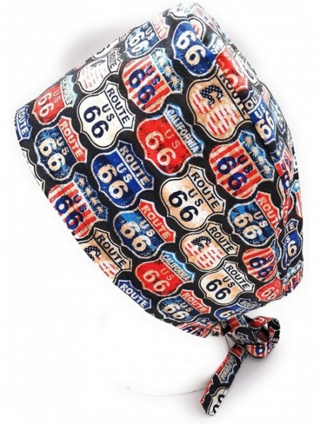 Skullies & Beanies Scrub Hat Route 66 Cotton Fabric Cap Do-Rag Skull - CH18ZS524E5 $23.96