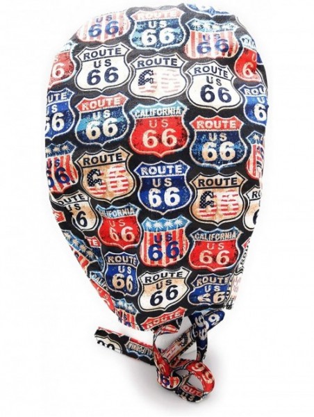 Skullies & Beanies Scrub Hat Route 66 Cotton Fabric Cap Do-Rag Skull - CH18ZS524E5 $23.96