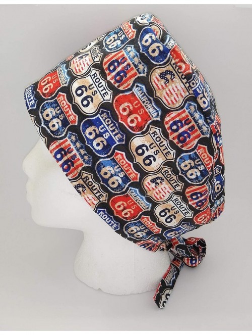 Skullies & Beanies Scrub Hat Route 66 Cotton Fabric Cap Do-Rag Skull - CH18ZS524E5 $23.96