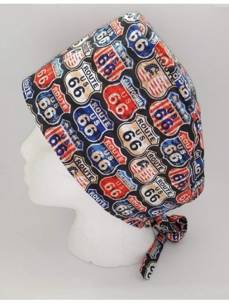 Skullies & Beanies Scrub Hat Route 66 Cotton Fabric Cap Do-Rag Skull - CH18ZS524E5 $23.96