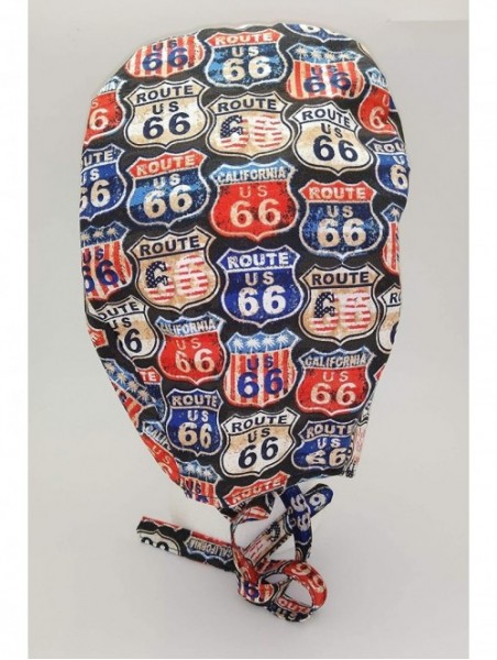 Skullies & Beanies Scrub Hat Route 66 Cotton Fabric Cap Do-Rag Skull - CH18ZS524E5 $23.96