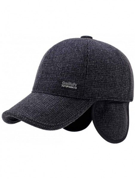 Skullies & Beanies Mens Winter Wool Woolen Tweed Peaked Earflap Baseball Cap - B Black - CL18Y35ROWS $14.95