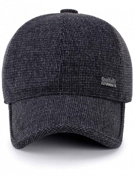 Skullies & Beanies Mens Winter Wool Woolen Tweed Peaked Earflap Baseball Cap - B Black - CL18Y35ROWS $14.95