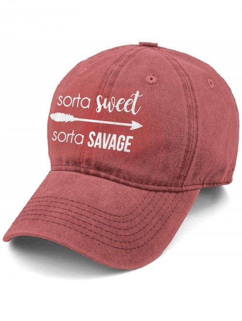 Baseball Caps Unisex Sorta Sweet Sorta Savage Denim Hat Adjustable Washed Dyed Cotton Dad Baseball Caps - Red - CN18NR5S3SK $...